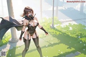 a sexy anime girl with big tits and a mask on