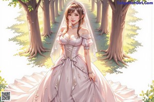 a woman in a white dress standing in the woods