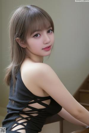 A woman in a red bra and panties posing for the camera.