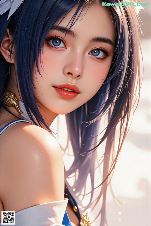 Hentai - Captivating Grace of the Cosmic Maiden Set.1 20250124 Part 11 No.59e101 A woman with long blue hair wearing a white dress.