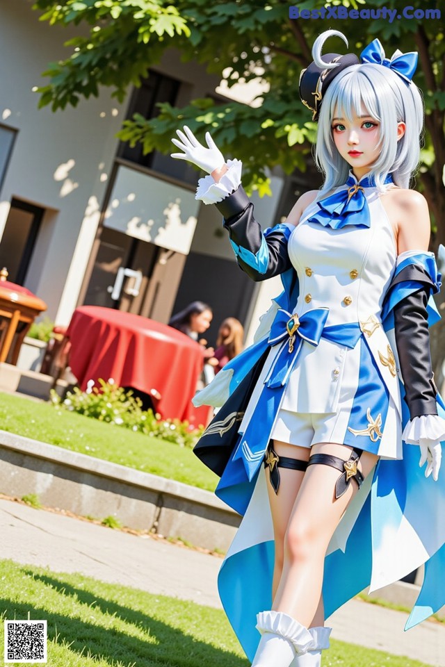 Hentai - Luminous Charm of the Aquatic Enchantress Set.1 20250125 Part 2 No.264633 A woman in a blue and white outfit is posing for a picture.