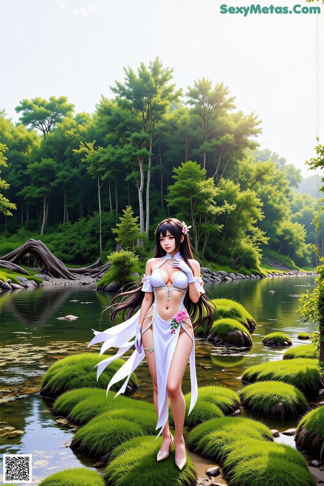 Hentai - The Frozen Elegance That Melts Starlight Set.2 20250106 Part 8 No.abc559 A woman in a white dress standing in the middle of a river.